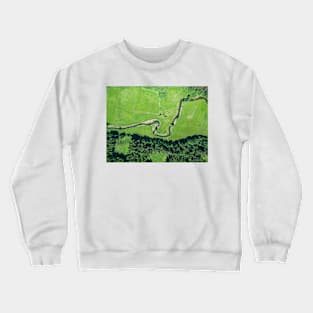 Aerial view of canoes on Rospuda river on a sunny day Crewneck Sweatshirt